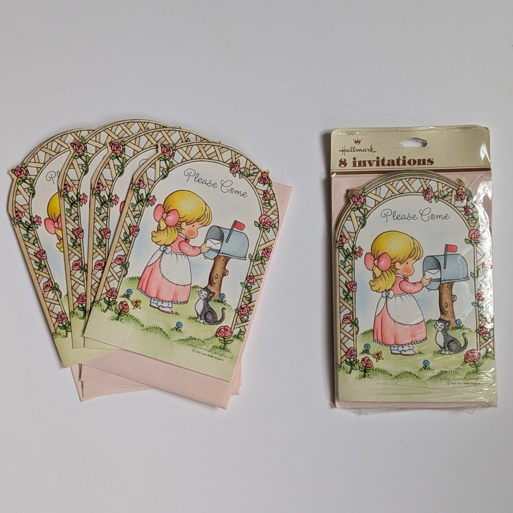 Vintage 70s Hallmark Joan Walsh Anglund Birthday‎ Party Invitation Fill-in Cards